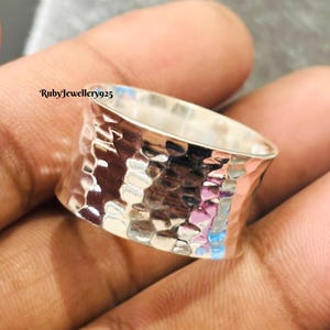 Chunky Wedding Hammered Band Wide 925 Sterling Silver Women Thick Statement Ring Thumb Ring Handmade Silver Hammered Band Minimalist Ring