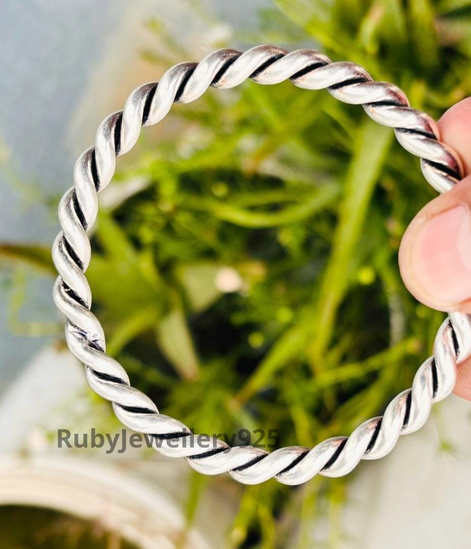 Sterling Silver Rope Twist Bangle: Handmade Twisted Cuff Bracelet
