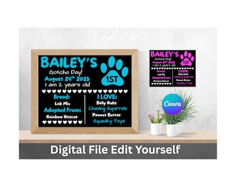 Editable Gotcha Day Pet Sign: Adoption Anniversary Photo Prop (Canva Printable PDF & PNG)