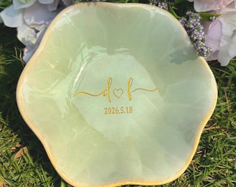 Engraved Jewelry Ring Dish With Name & Date, Custom Jewelry Trinket Tray With Initial, Personalized Jewelry Holder For Newlywed Wedding Gift