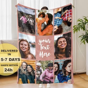 Personalized BFF Photo Blanket-Custom Name Blanket for Bestie-Picture Blanket with Text-Anniversary Keepsake-Bestie Birthday Gift-Christmas