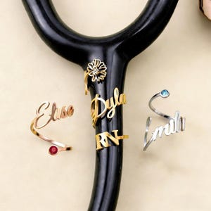 Custom Stethoscope Charm-Personalized Stethoscope ID Tag-Birthstone Stethoscope Name Ring-RN Graduation Gift-Nurse Gift-Medical Assistant MD