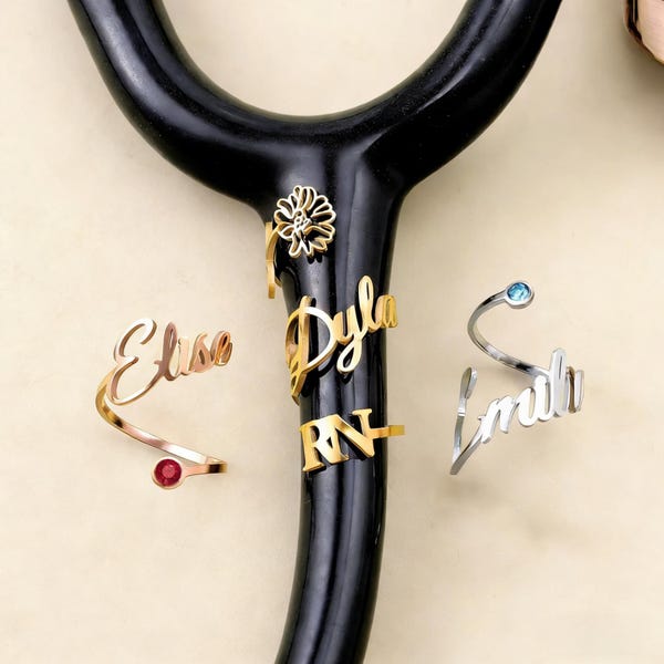 Benutzerdefinierte Stethoskop Charme-Personalisierte Stethoskop ID Tag-Birthstone Stethoskop Name Ring-RN Abschluss Geschenk-Krankenschwester Geschenk Arzthelferin MD