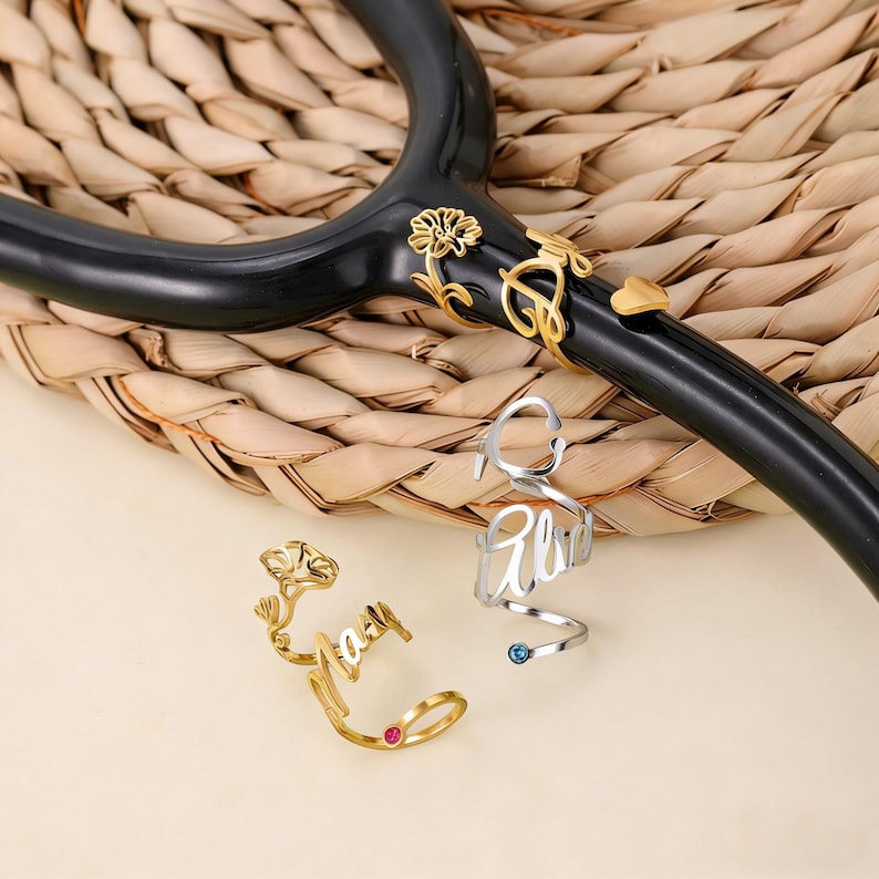 Custom Stethoscope Charm-Personalized Stethoscope ID Tag-Birthstone Stethoscope Name Ring-RN Graduation Gift-Nurse Gift-Medical Assistant MD image 9