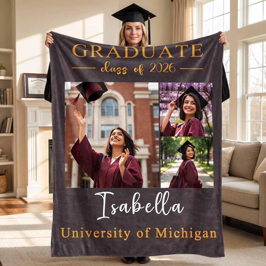 Custom Graduation Photo Blanket, Personalized Photo Throw, Soft Flannel ...