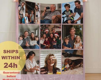 Custom Family Photo Blanket-Personalized Picture Blanket with Name-Cozy Blanket Gift-Couple Flannel Throw-Mothers Day Gift-New Dad Present
