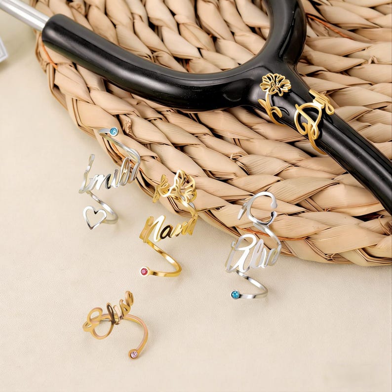 Custom Stethoscope Charm-Personalized Stethoscope ID Tag-Birthstone Stethoscope Name Ring-RN Graduation Gift-Nurse Gift-Medical Assistant MD image 5
