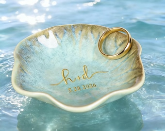 Engraved Jewelry Ring Dish With Name & Date, Custom Jewelry Trinket Tray With Initial, Personalized Jewelry Holder For Newlywed Wedding Gift