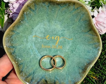 Engraved Jewelry Ring Dish With Name & Date, Custom Jewelry Trinket Tray With Initial, Personalized Jewelry Holder For Newlywed Wedding Gift