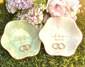 Engraved Jewelry Ring Dish With Name & Date, Custom Jewelry Trinket Tray With Initial, Personalized Jewelry Holder For Newlywed Wedding Gift