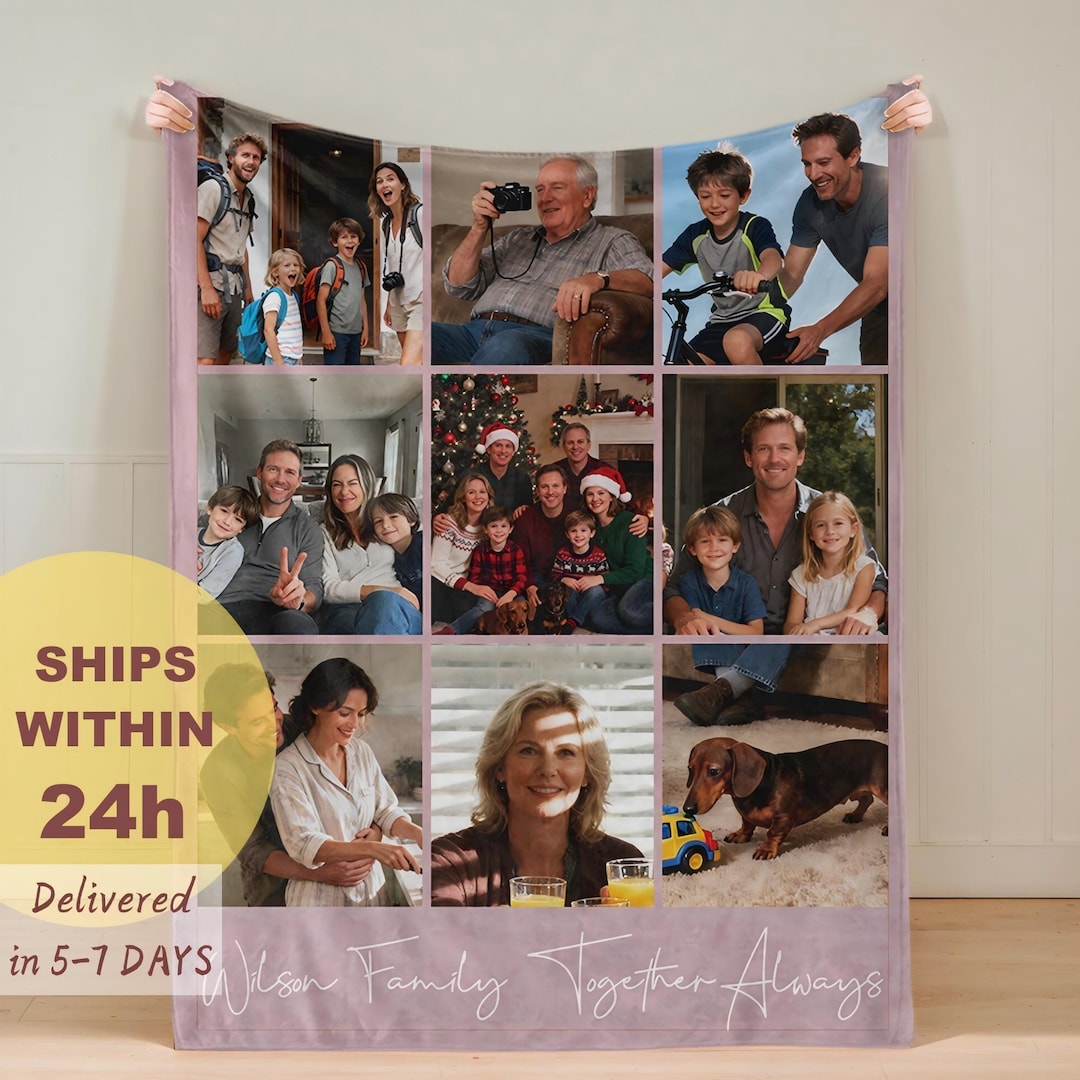 Custom Family Photo Blanket-Personalized Picture Blanket with Name-Cozy Blanket Gift-Coupl
