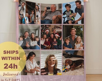 Custom Family Photo Blanket-Personalized Picture Blanket with Name-Cozy Blanket Gift-Couple Flannel Throw-Mothers Day Gift-New Dad Present