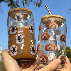Custom Pet Photo Glass Cup-Personalized Iced Coffee Cup with Straw-Cat Portrait Glass Tumbler-Birthday Gift for Mom-Pet Memorial Keepsake