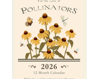 Calendario de pared de polinizadores 2026, tamaño carta de una sola cara, ecológico