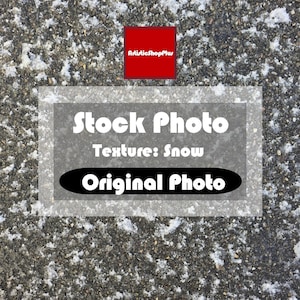 May include: A close-up of a textured surface covered in snow. The image includes the text "Stock Photo", "Texture: Snow", and "Original Photo". A red square with white text is in the upper right corner.