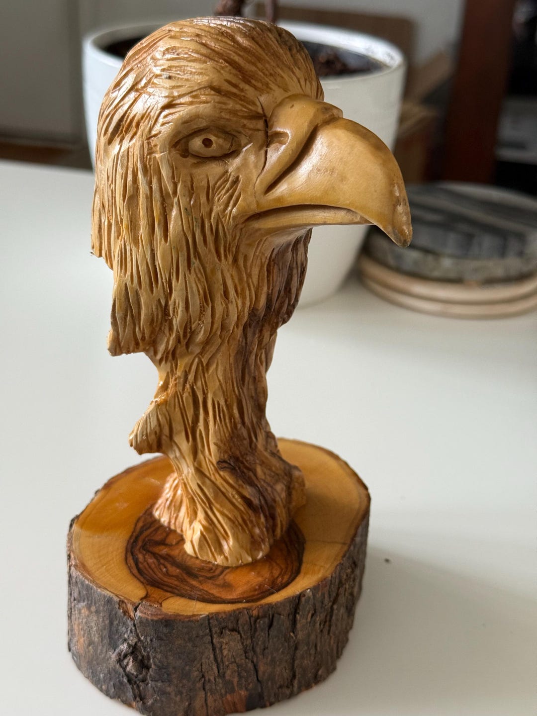 Vintage Eagle Head Sculpture Hand-carved From Olive Wood Made and ...
