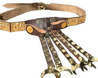 Handmade Roman Legion Cingulum Belt: Leather & Brass Reenactment Costume