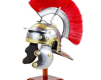 Casco de centurión romano hecho a mano: estilo galo, cresta roja - LARP Cosplay
