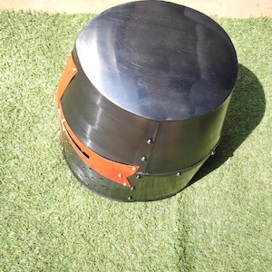 Authentic style Crusader great helm, black steel knight helmet with red cross for medieval display and wear