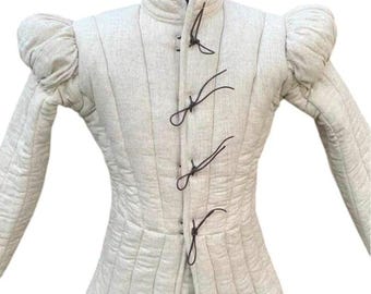 Gambesón renacentista hecho a mano: Chaqueta acolchada de lino para armar - Cosplay LARP