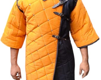 Chaqueta gambesón bicolor: armadura acolchada, disfraz medieval para LARP.