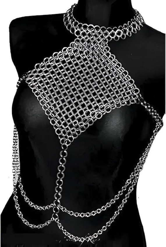 Handmade Silver Chainmail Halter Top: Medieval Warrior Cosplay Armor