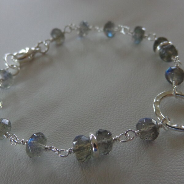 Delicate sterling silver labradorite Thai sterling silver beads bracelet gemstone bracelet