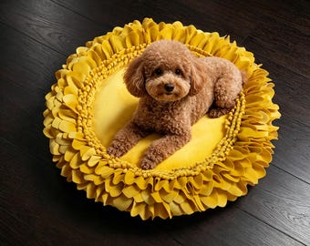 Cuccia per cani a forma di girasole, rotonda, da 55 cm, nido per cuccioli con fiori gialli, grazioso divano letto floreale per cani e gatti di piccola taglia.