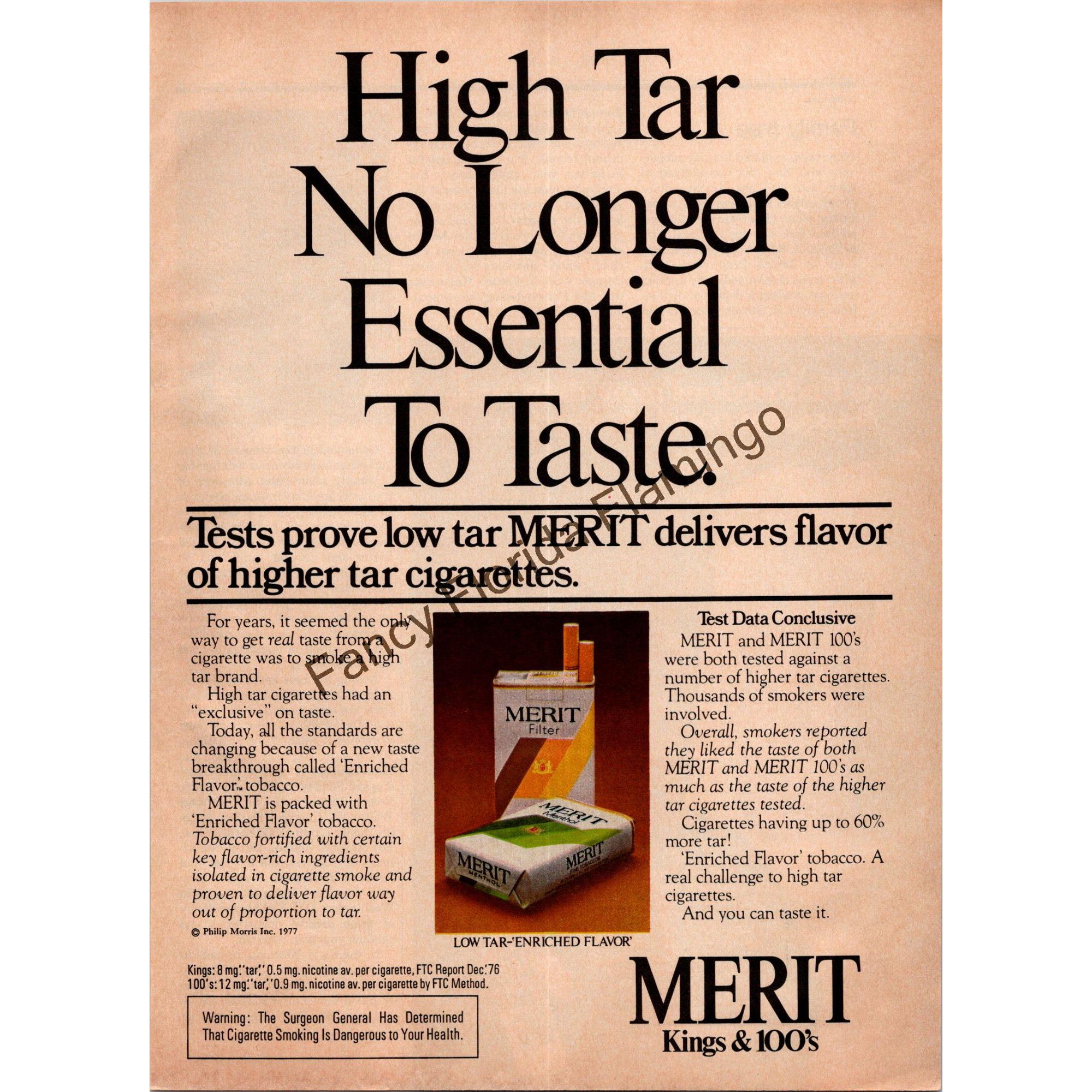 8 mg tar cigarettes 1977 Merit Cigarettes Vintage Print Ad — Low Tar Enriched Flavor, Philip  Morris
