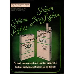 Vintage 1977 Salem Lights & Long Lights Print Ad — Menthol Fresh Low Tar Cigarettes — Retro Tobacco Advertising