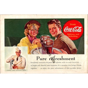 1948 Coca-Cola Soda Fountain Ad – &quot;Pure Refreshment&quot; with Friends at the Counter