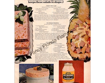 Vintage 1970s Hellmann’s Mayonnaise Print Ad — “Shapely Salads” Recipes — Retro Food Advertising