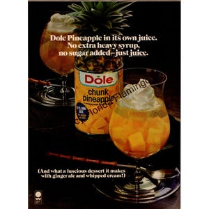 1970s Vintage Dole Pineapple Print Ad — “No Sugar Added, Just Juice” — Retro Kitchen Decor