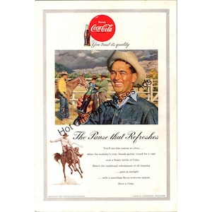 Vintage 1953 Coca-Cola Ad – “The Pause that Refreshes” – Cowboy Ranch Scene – Western Americana
