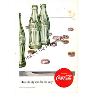 Vintage 1952 Coca-Cola Ad – “Hospitality Can Be So Easy” – Coke Bottles & Caps Illustration
