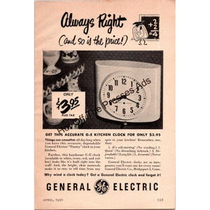 1950 GE General Electric Kitchen Clock Ad – Mid-Century Modern Wall Clock