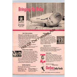 1957 Gerber Baby Foods Ad – “Bringing Up Baby” Tips from Mrs. Dan Gerber – Sleep, Feeding & Rocking Advice