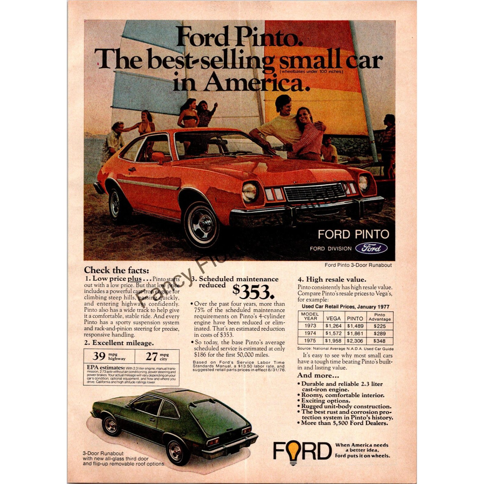 Pinto Ranch Ad Vintage 1977 Ford Pinto Print Ad — “best-selling Small Car in America ...