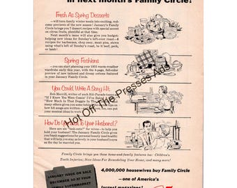 1954 Family Circle Magazine Vintage-annons — Förhandsvisning av januarinumret, Retro hemmafrukonst, Efemera från mitten av århundradet FC5