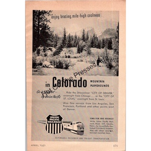 1950 Union Pacific Railroad Ad – Travel to Colorado Mountain Playgrounds