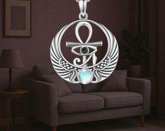 Ankh Cross Moonstone Necklace 925 Sterling Silver Evil Eye Egyptian Ankh Jewelry Adjustable Necklace Chain Necklace For Women