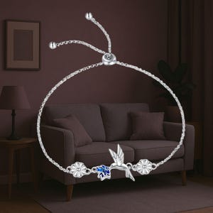 Hummingbird Flower Chain Bracelet 925 Sterling Silver Jewelry Adjustable Hummingbird Bracelet For Women