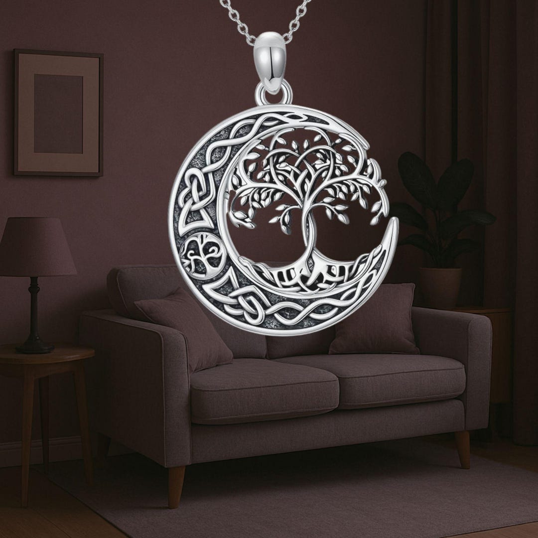 Celtic Moon Tree of Life Necklace 925 Sterling Silver - Etsy