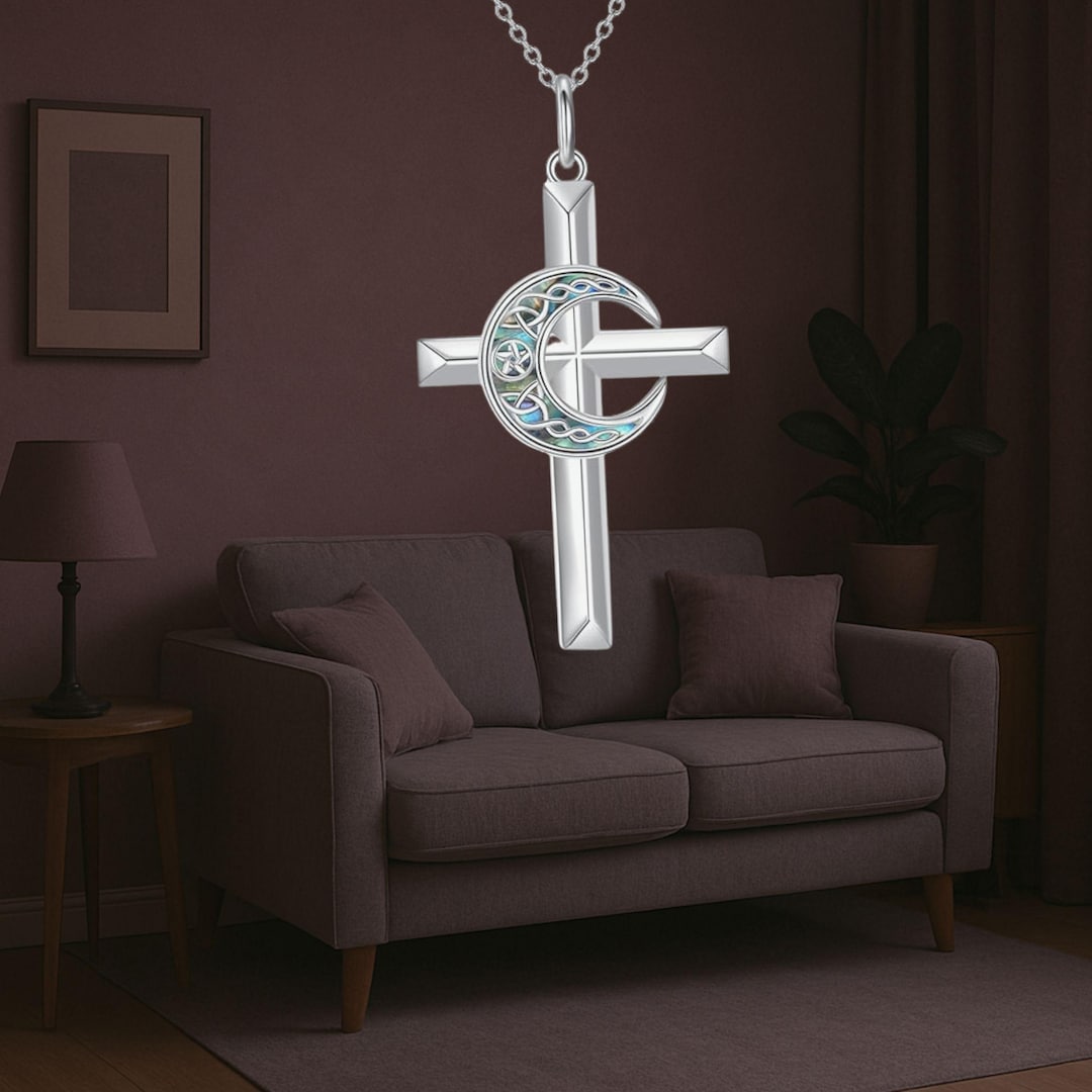 Celtic Moon Cross Necklace 925 Sterling Silver Christian Jewelry for ...