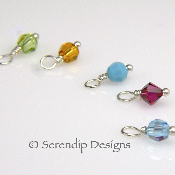 Add 4 Birthstone Dangles Swarovski Crystal 4mm Charms Sterling Silver, Add-On Four Millimeter Birthstone Dangles