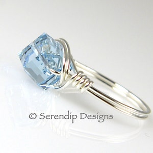 Sterling Silver Aquamarine Crystal Cube Ring Custom Argentium Silver Ring
