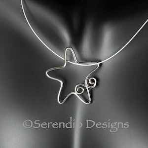 Argentium Sterling Silver Spiral Star Necklace, Silver Star Pendant, Spirally Silver Star