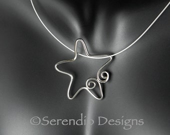 Argentium Sterling Silver Spiral Star Collar, Colgante Estrella de Plata, Estrella de Plata Espiral