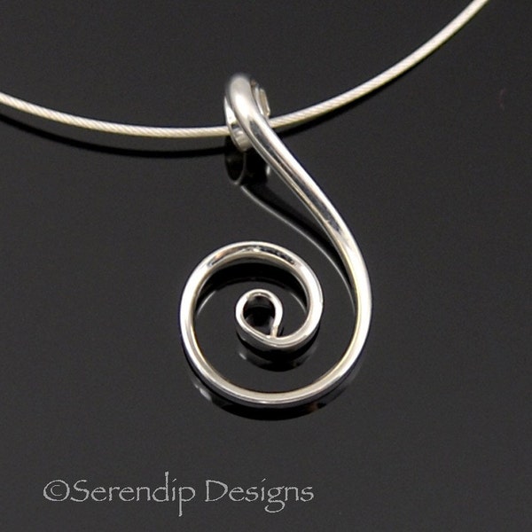 Argentium Silver Fibonacci Spiral Pendant, Shiny Sterling Silver Spiral Necklace, Silver Wave Necklace, Zen Spiral Necklace,  SN8