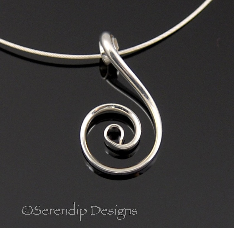 Argentium Silver Fibonacci Spiral Pendant, Shiny Sterling Silver Spiral Necklace, Silver Wave Necklace, Zen Spiral Necklace, SN8 image 1